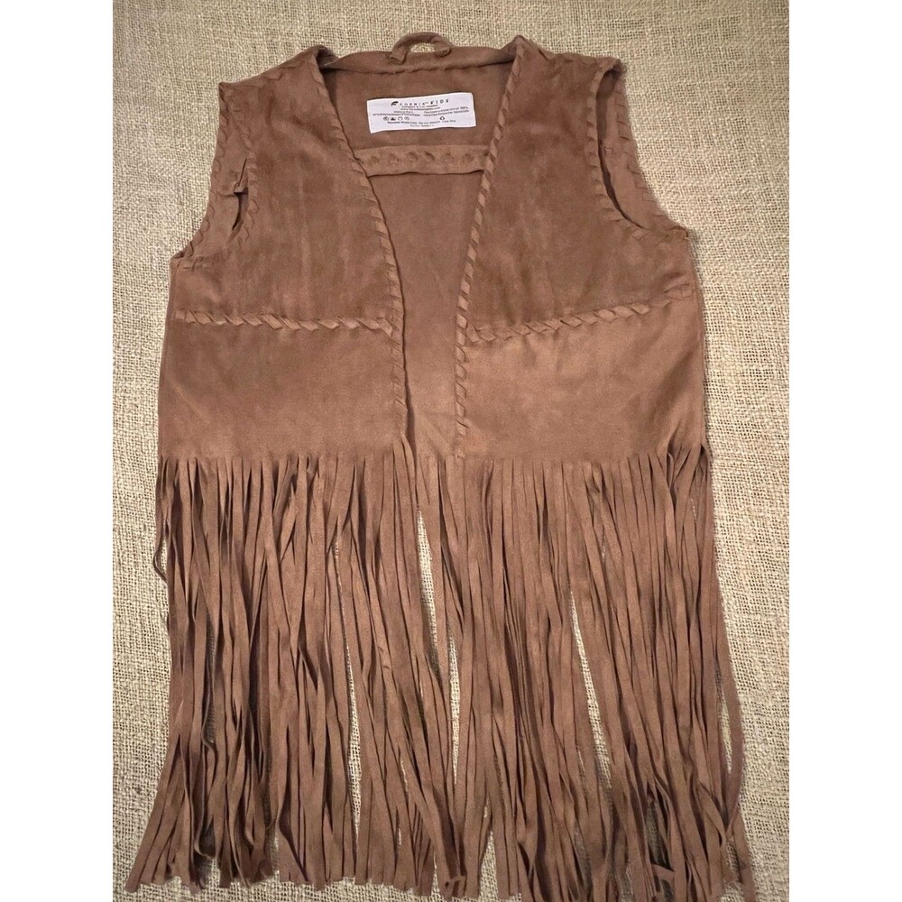 Fornia Kids Girls Whipstitch Fringe Faux Suede Vest -  XS / 7 EUC
